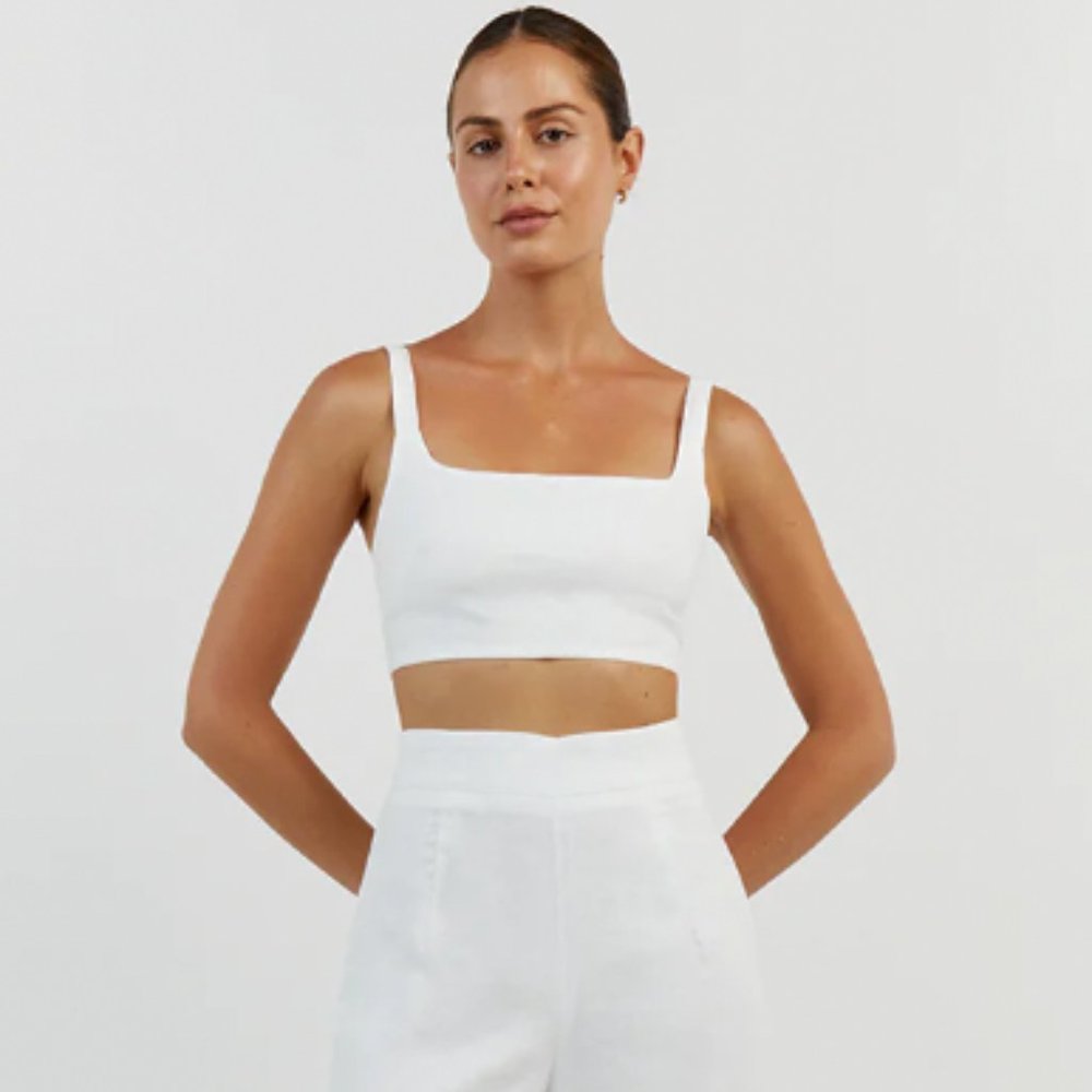DISSH PENNY WHITE LINEN CROP TOP